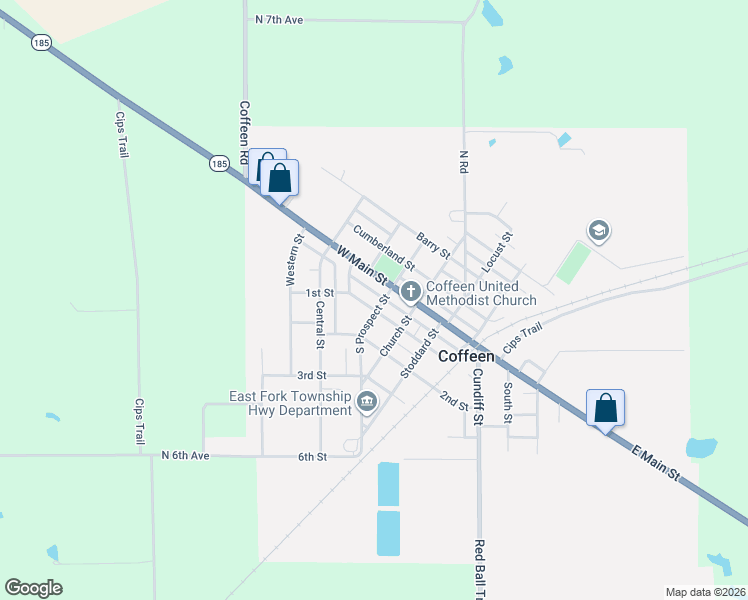 map of restaurants, bars, coffee shops, grocery stores, and more near 400 West Main Street in Coffeen