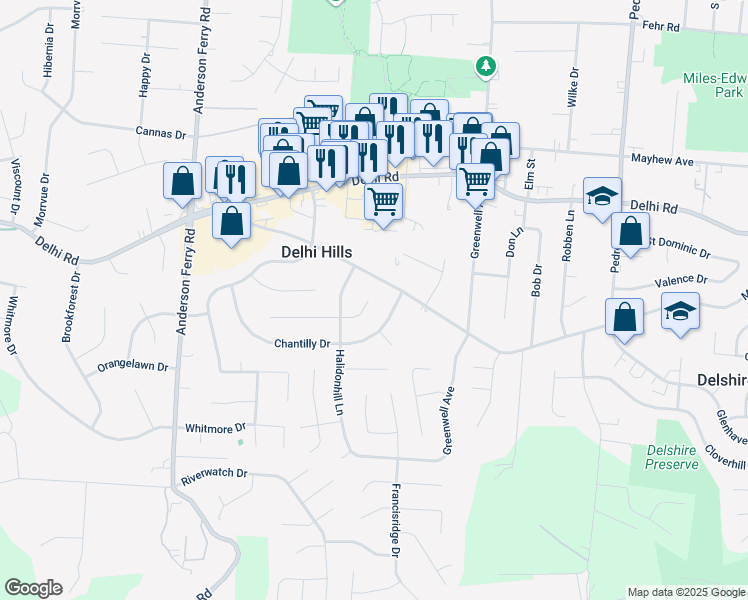 map of restaurants, bars, coffee shops, grocery stores, and more near 5054 Grosse Pointe Lane in Cincinnati