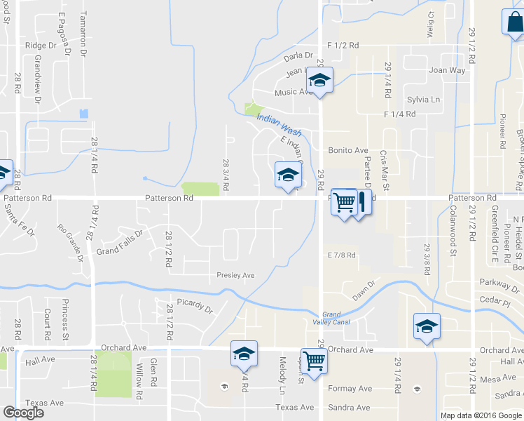 map of restaurants, bars, coffee shops, grocery stores, and more near 598 West Indian Creek Drive in Grand Junction