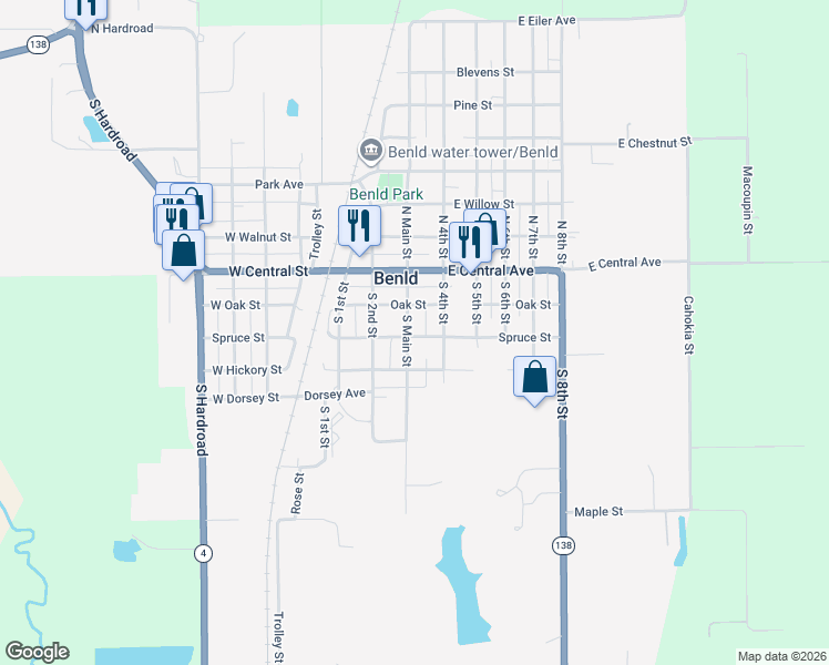 map of restaurants, bars, coffee shops, grocery stores, and more near 201-299 S Main St in Benld
