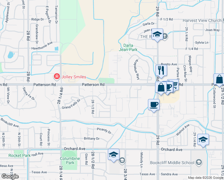 map of restaurants, bars, coffee shops, grocery stores, and more near 2863-2869 Patterson Road in Grand Junction