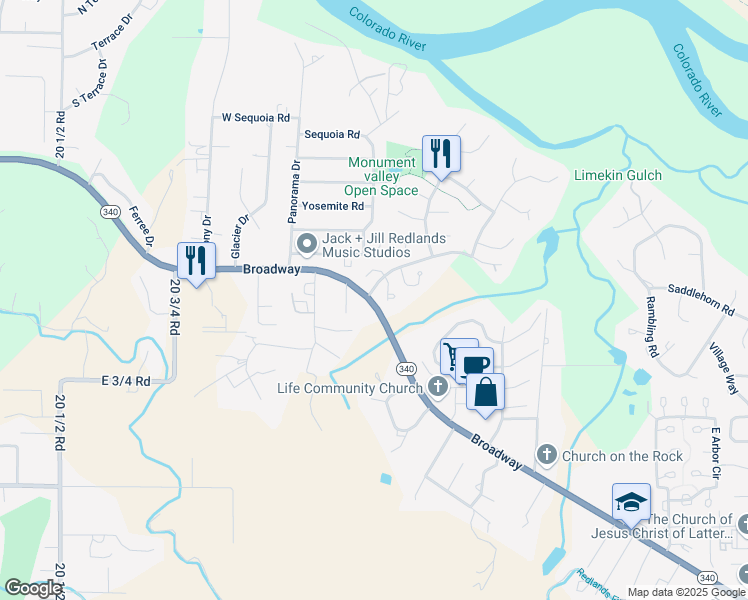 map of restaurants, bars, coffee shops, grocery stores, and more near 2124 Broadway in Grand Junction