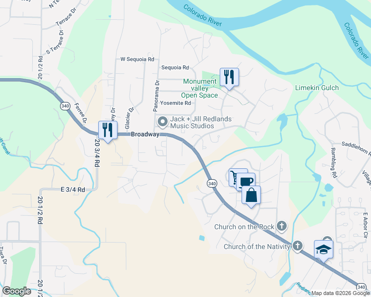 map of restaurants, bars, coffee shops, grocery stores, and more near 2124 Broadway in Grand Junction