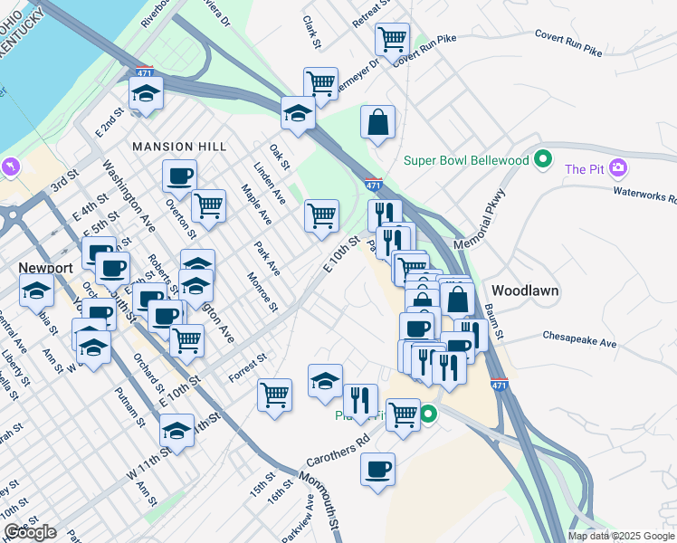 map of restaurants, bars, coffee shops, grocery stores, and more near 750 East 10th Street in Newport