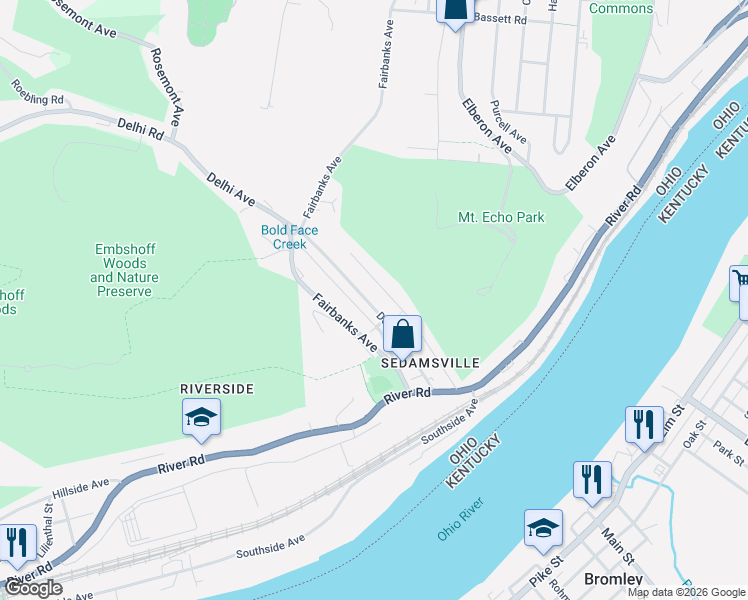 map of restaurants, bars, coffee shops, grocery stores, and more near 719 Steiner Street in Cincinnati