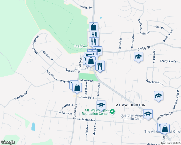 map of restaurants, bars, coffee shops, grocery stores, and more near 6141 Campus Lane in Cincinnati