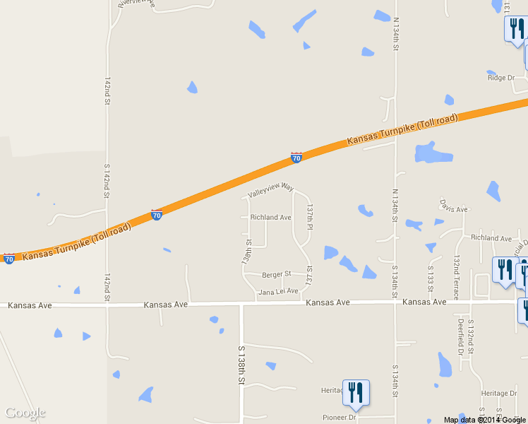 map of restaurants, bars, coffee shops, grocery stores, and more near 13718 Richland Avenue in Bonner Springs