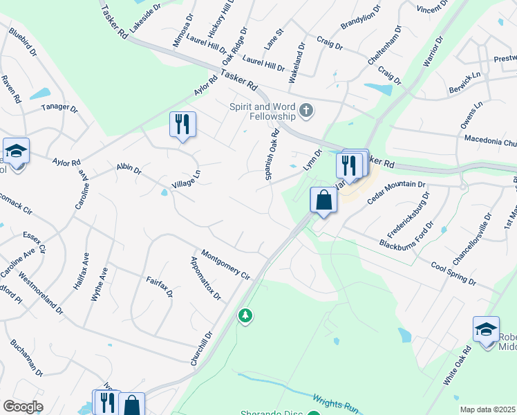 map of restaurants, bars, coffee shops, grocery stores, and more near 106 Shumard Ct in Stephens City