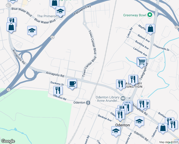 map of restaurants, bars, coffee shops, grocery stores, and more near 1307 Cheswick Lane in Odenton