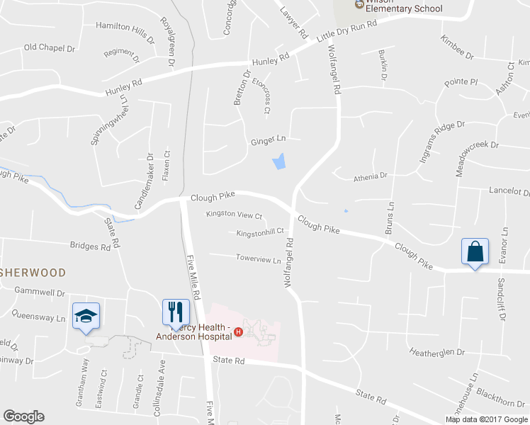 map of restaurants, bars, coffee shops, grocery stores, and more near 7504 Kingston View Court in Cincinnati