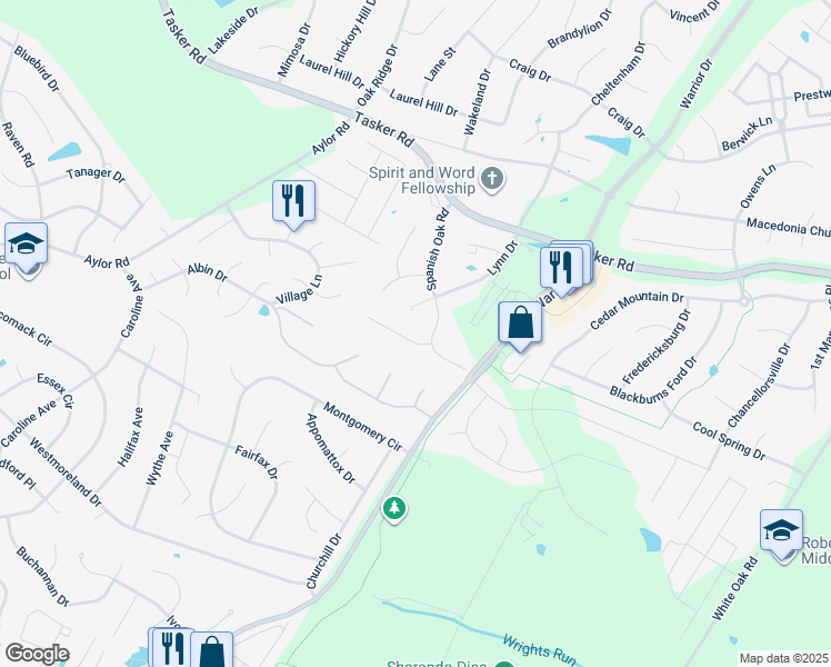 map of restaurants, bars, coffee shops, grocery stores, and more near 106 Shumard Ct in Stephens City