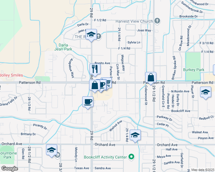 map of restaurants, bars, coffee shops, grocery stores, and more near 2915 Patterson Road in Grand Junction