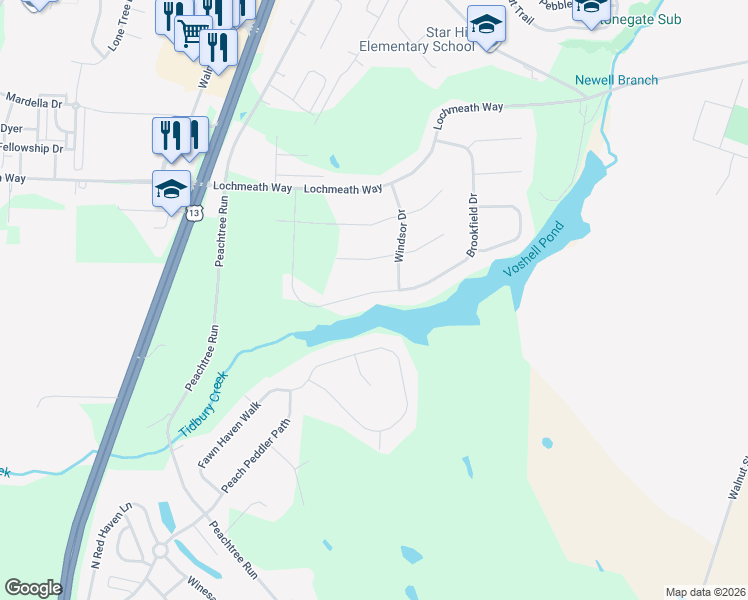 map of restaurants, bars, coffee shops, grocery stores, and more near 607 Brookfield Drive in Dover