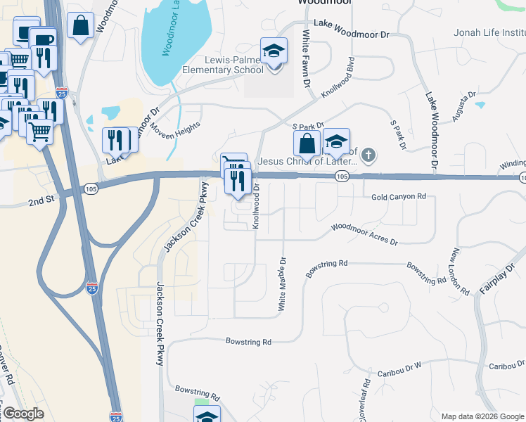 map of restaurants, bars, coffee shops, grocery stores, and more near 17916 Lapis Court in Monument