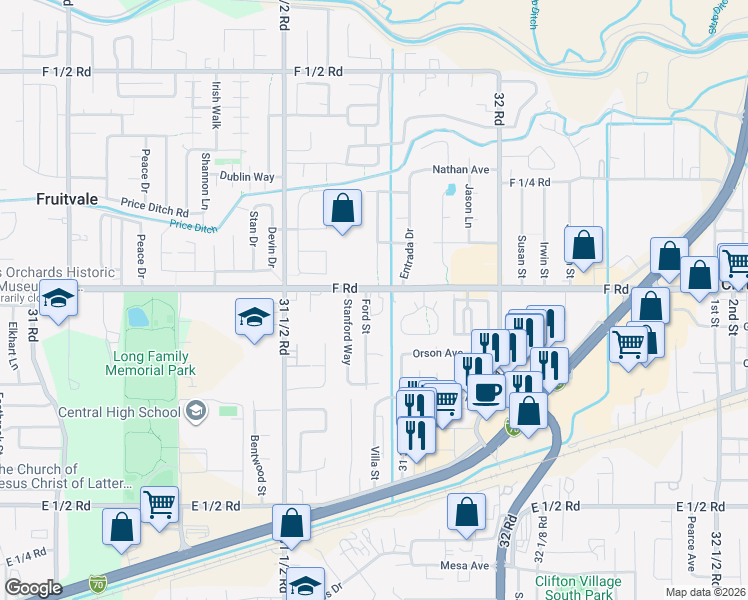 map of restaurants, bars, coffee shops, grocery stores, and more near 532-598 Ford Street in Fruitvale
