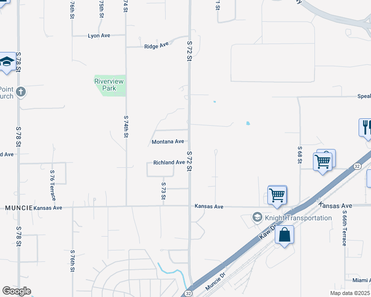 map of restaurants, bars, coffee shops, grocery stores, and more near 344 South 72nd Street in Kansas City