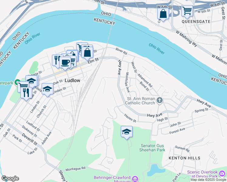 map of restaurants, bars, coffee shops, grocery stores, and more near 332 Hazen St in Ludlow