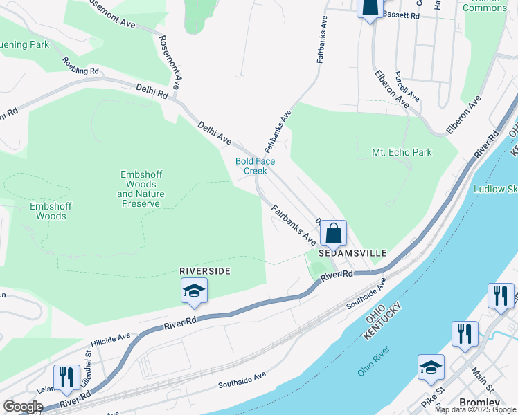 map of restaurants, bars, coffee shops, grocery stores, and more near 241 Fairbanks Avenue in Cincinnati