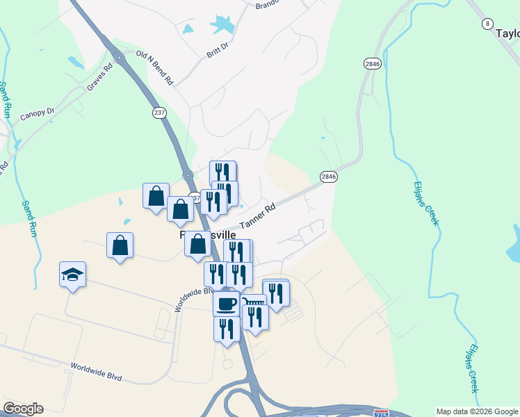 map of restaurants, bars, coffee shops, grocery stores, and more near 1952 Tanners Cove Road in Hebron