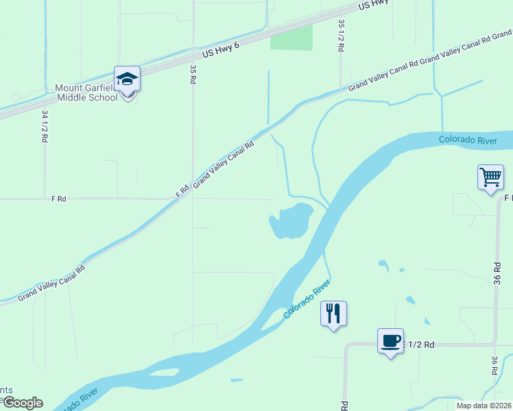 map of restaurants, bars, coffee shops, grocery stores, and more near 3517-3565 F Road in Clifton