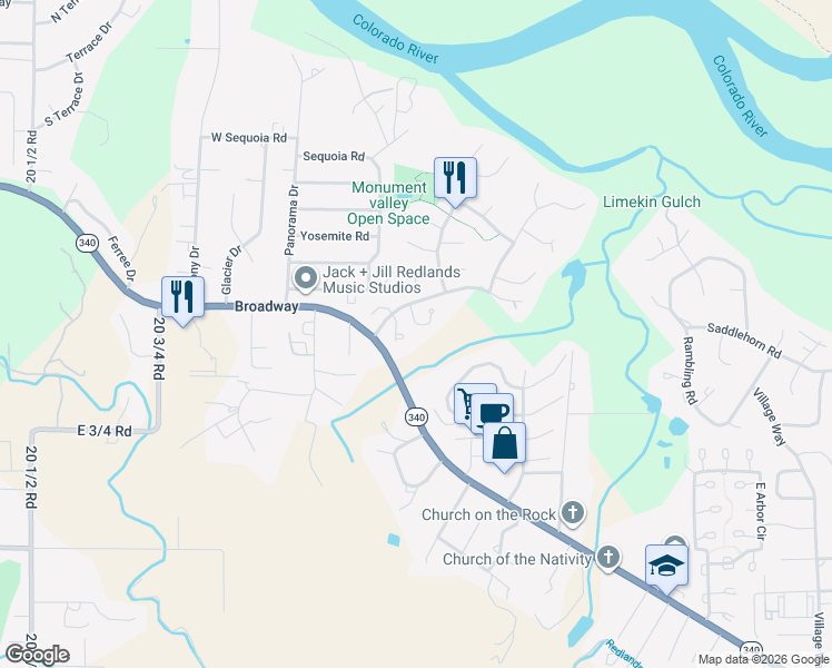 map of restaurants, bars, coffee shops, grocery stores, and more near 595 Catskill Court in Grand Junction