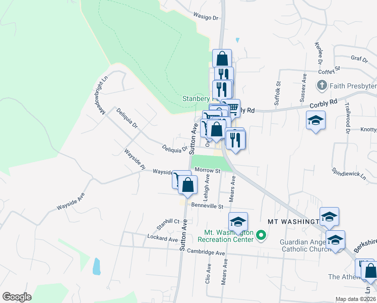 map of restaurants, bars, coffee shops, grocery stores, and more near 2033 Sutton Avenue in Cincinnati
