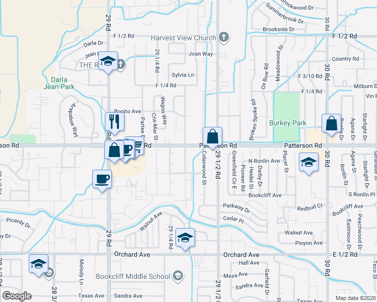 map of restaurants, bars, coffee shops, grocery stores, and more near 598 29 3/8 Road in Grand Junction