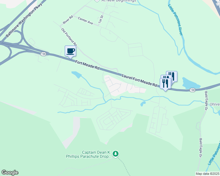 map of restaurants, bars, coffee shops, grocery stores, and more near 3349 Pitch Pine Drive in Laurel