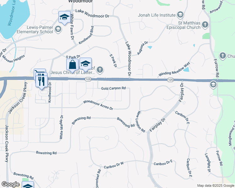 map of restaurants, bars, coffee shops, grocery stores, and more near 17855 Smelting Rock Drive in Monument