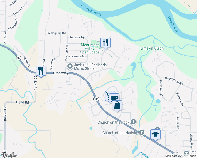 map of restaurants, bars, coffee shops, grocery stores, and more near 593 Catskill Court in Grand Junction