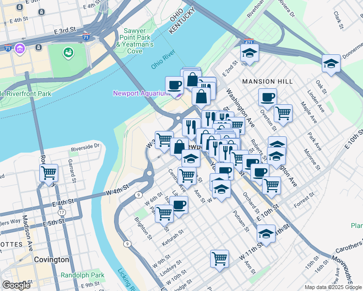 map of restaurants, bars, coffee shops, grocery stores, and more near in Newport