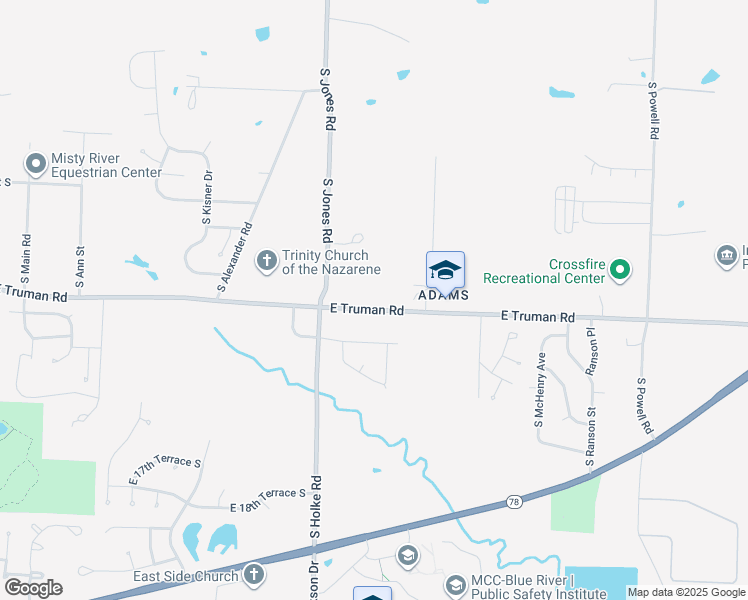 map of restaurants, bars, coffee shops, grocery stores, and more near 20108 East Truman Road in Independence