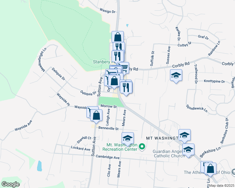 map of restaurants, bars, coffee shops, grocery stores, and more near 6145 Campus Lane in Cincinnati