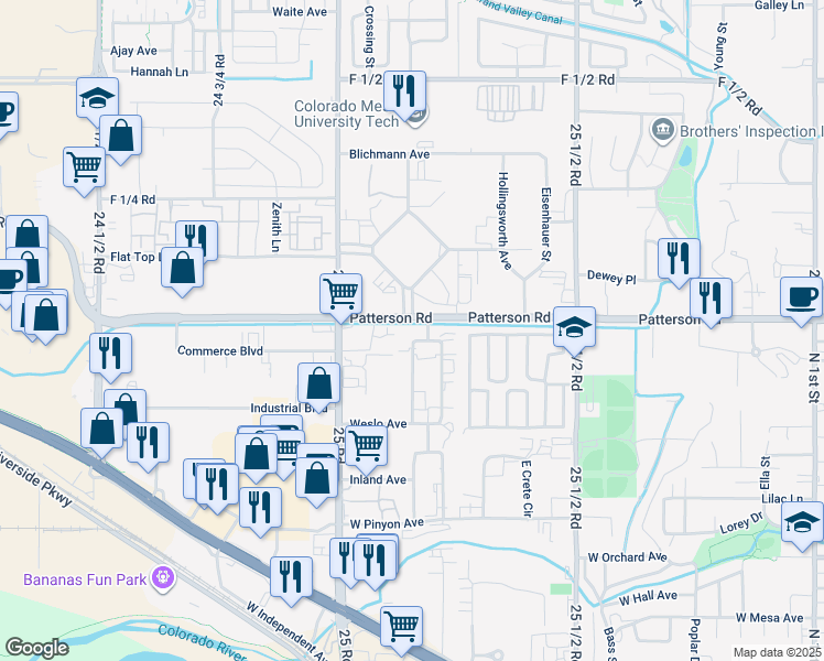 map of restaurants, bars, coffee shops, grocery stores, and more near 599 Northgate Drive in Grand Junction