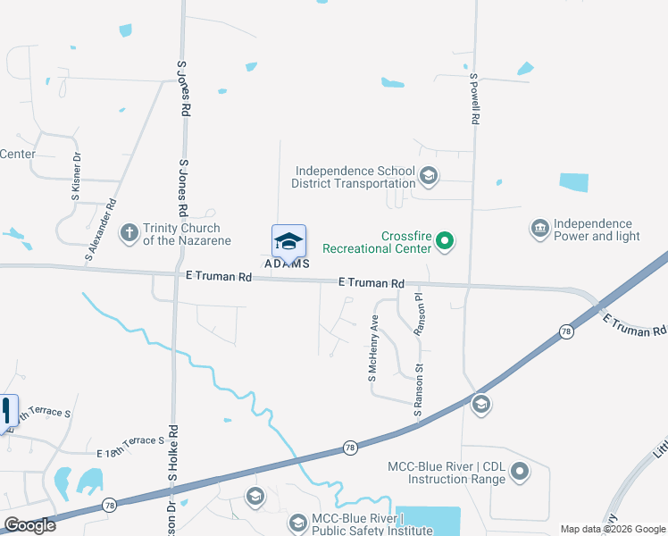 map of restaurants, bars, coffee shops, grocery stores, and more near 20602 East Truman Road in Independence