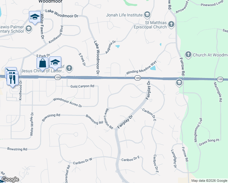 map of restaurants, bars, coffee shops, grocery stores, and more near 17880 New London Road in Monument