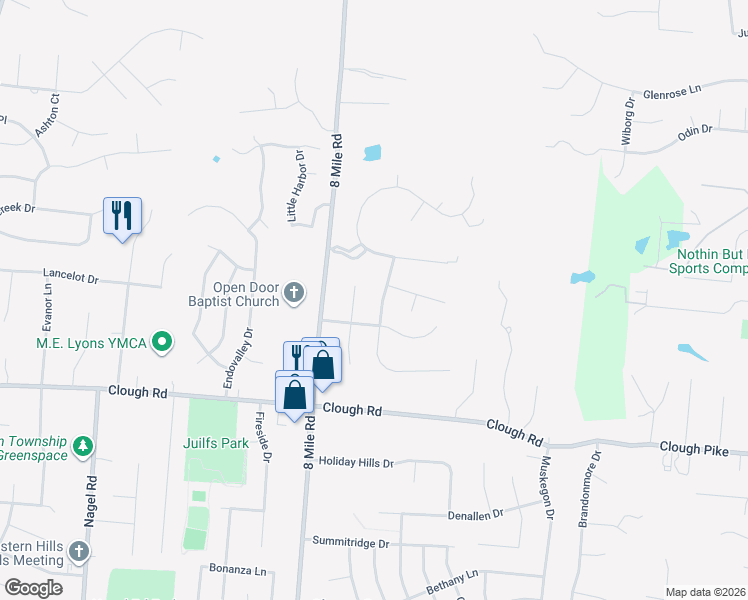 map of restaurants, bars, coffee shops, grocery stores, and more near 2131 Knightsbridge Drive in Cincinnati