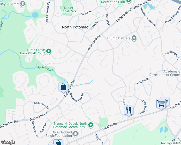 map of restaurants, bars, coffee shops, grocery stores, and more near 11303 Coral Gables Drive in North Potomac