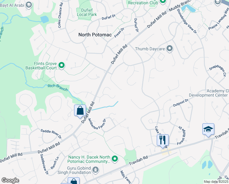 map of restaurants, bars, coffee shops, grocery stores, and more near 11303 Coral Gables Drive in North Potomac