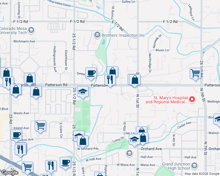 map of restaurants, bars, coffee shops, grocery stores, and more near 480 Park Drive in Grand Junction