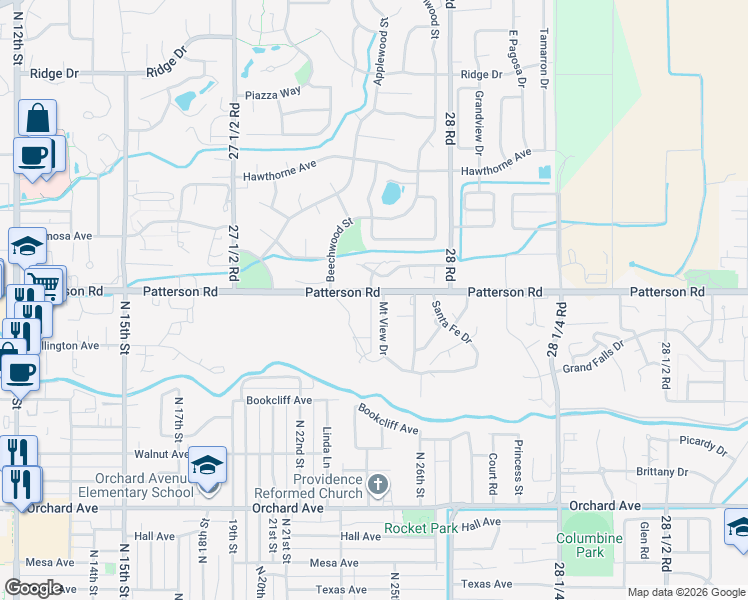 map of restaurants, bars, coffee shops, grocery stores, and more near 2660 El Corona Drive in Grand Junction