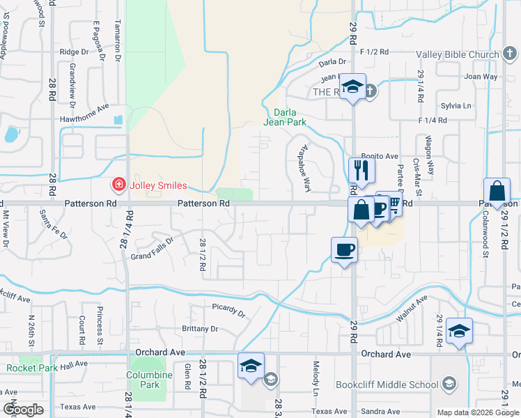map of restaurants, bars, coffee shops, grocery stores, and more near 2879 Patterson Rd in Grand Junction