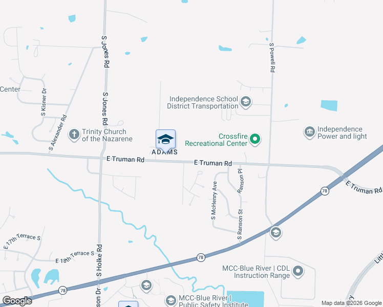 map of restaurants, bars, coffee shops, grocery stores, and more near 20602 East Truman Road in Independence