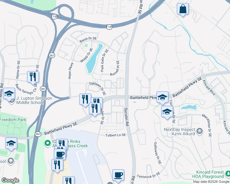 map of restaurants, bars, coffee shops, grocery stores, and more near 192 Flowering Dogwood Terrace Southeast in Leesburg