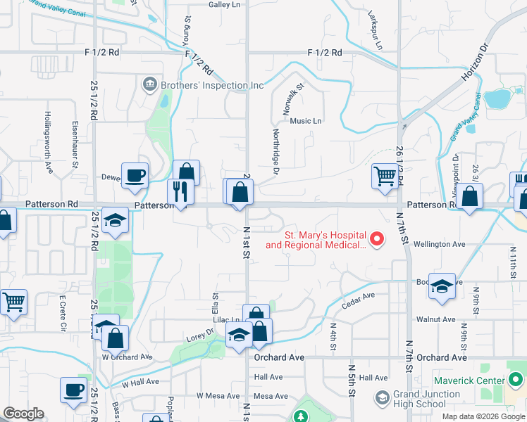 map of restaurants, bars, coffee shops, grocery stores, and more near 2650 North 1st Street in Grand Junction