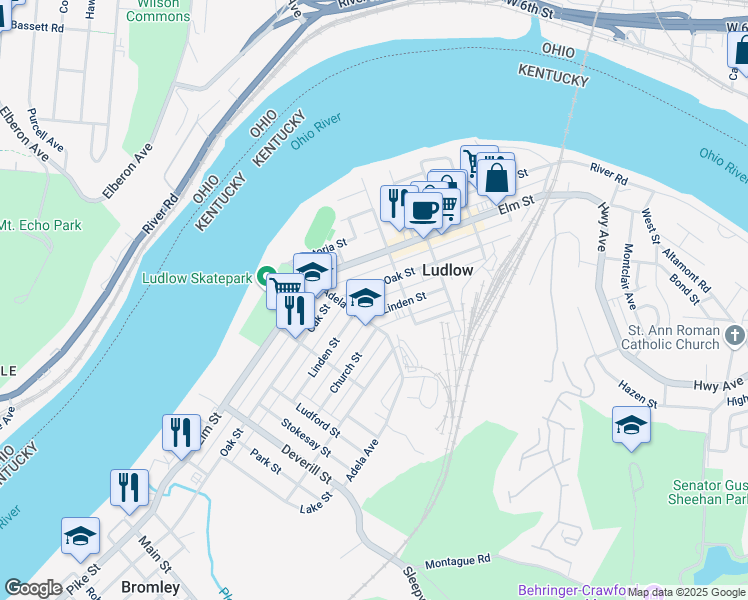 map of restaurants, bars, coffee shops, grocery stores, and more near 8 Cedar Alley in Ludlow