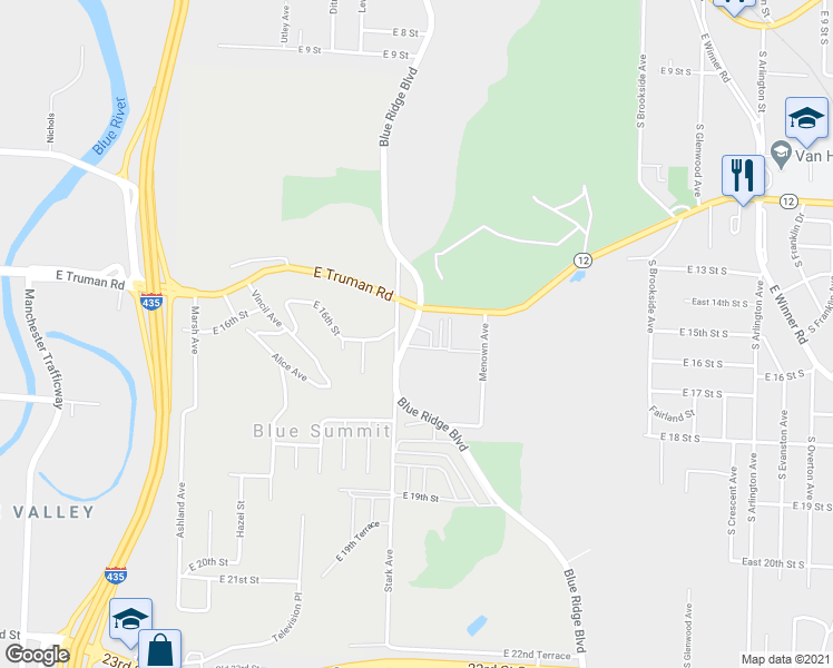 map of restaurants, bars, coffee shops, grocery stores, and more near 411 Stone Arch Drive in Independence