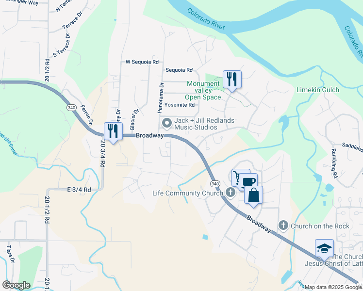 map of restaurants, bars, coffee shops, grocery stores, and more near 595 Blossom Court in Grand Junction