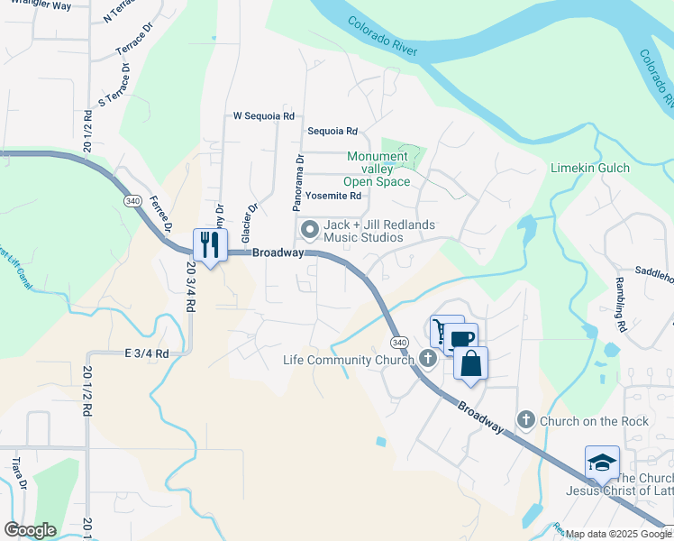 map of restaurants, bars, coffee shops, grocery stores, and more near 595 Blossom Court in Grand Junction
