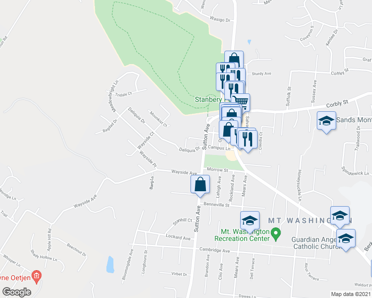 map of restaurants, bars, coffee shops, grocery stores, and more near 1104 Deliquia Drive in Cincinnati